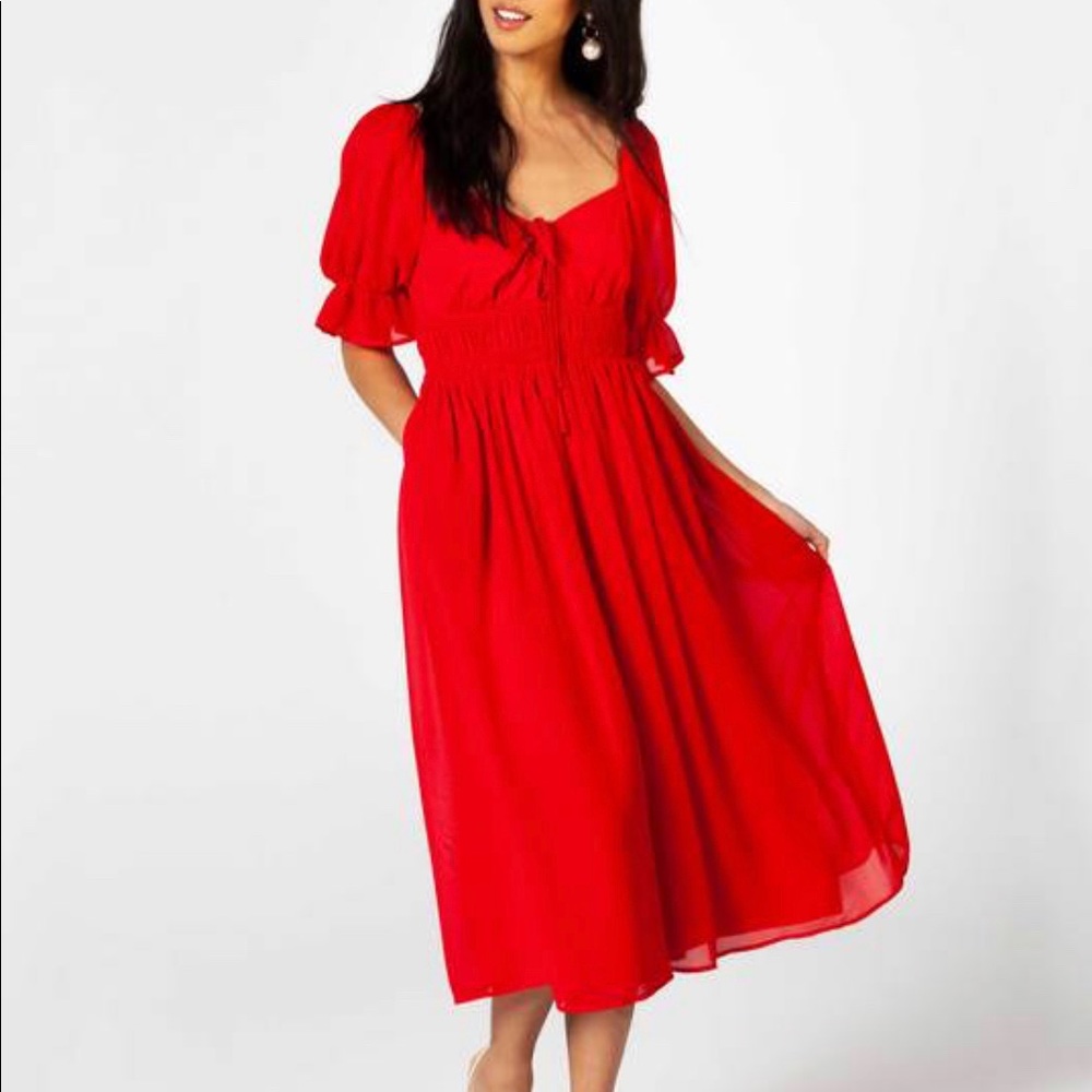 NWT Eggie Edith Midi Dress Red - Size Small